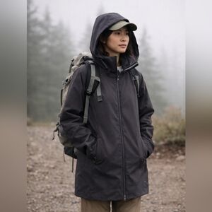 REI Co-op Women's Medium Long Softshell Hoodie Jacket Charcoal Fleece Lined